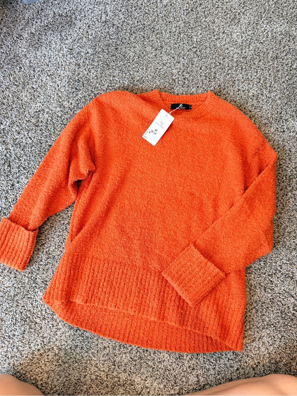 Cozy Bouclé Crewneck Sweater in Bright Orange Small